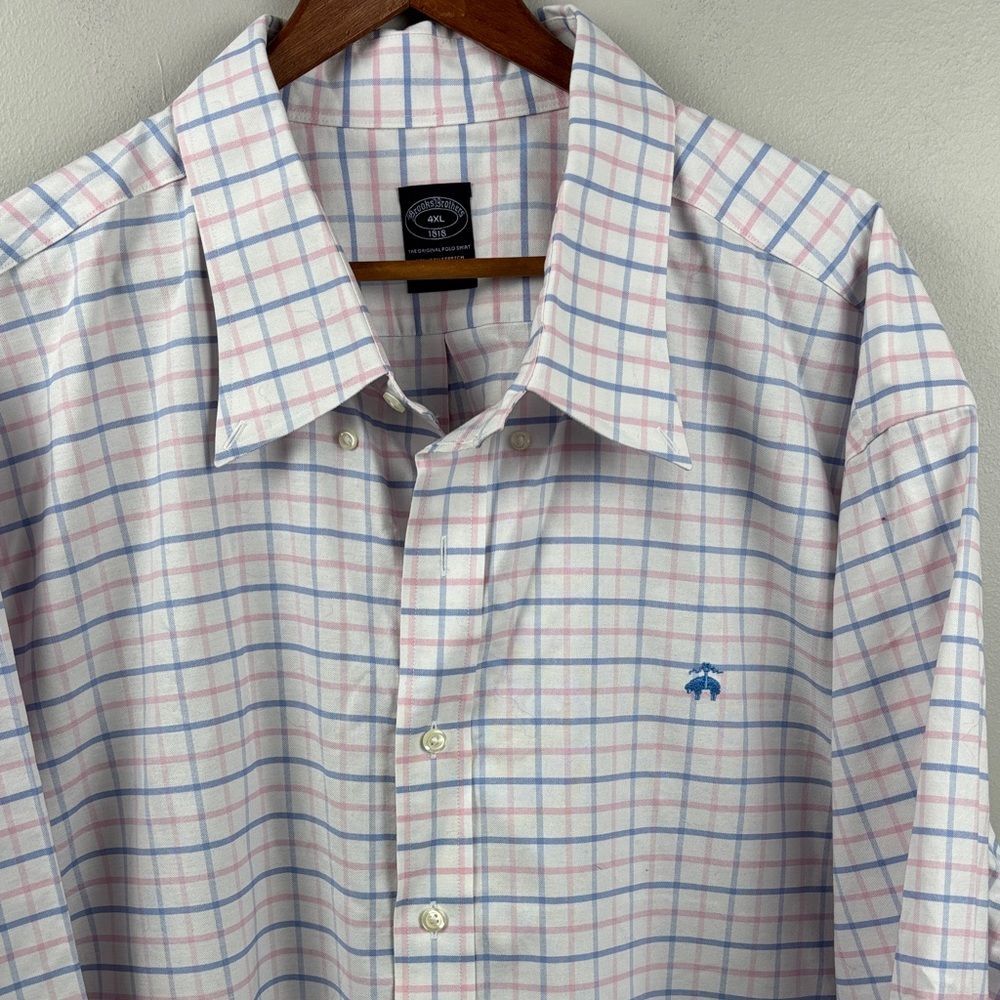 Brooks Brothers 4XL Pink and Blue Checkered Dress Shirt Big long sleeve EUC